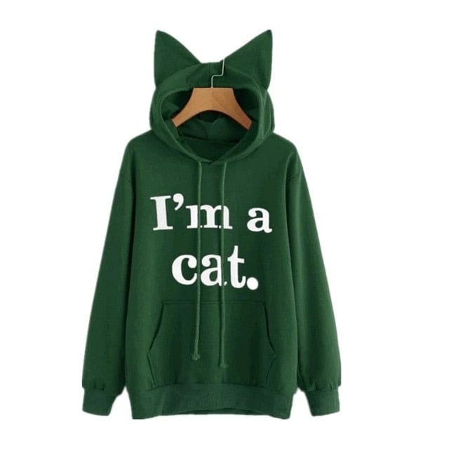 Spruced Roost Women's Clothing GN / L Long Sleeve "I'm a Cat" Hoodie Sweatshirt Sizes - S-3XL - 7 Colors