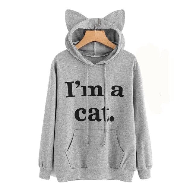 Spruced Roost Women's Clothing GY / L Long Sleeve "I'm a Cat" Hoodie Sweatshirt Sizes - S-3XL - 7 Colors