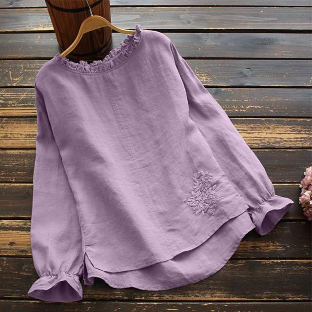 Zanzea Apparels store Women's Clothing Purple / M Loose Embroidered Round Lace Shirt  - S-4XL - 3 Colors