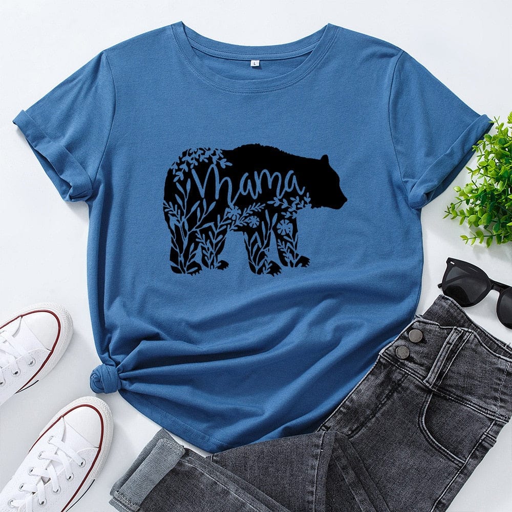 Spruced Roost Women's Clothing Blue / S Mama Bear T-Shirt Women V Neck Short Sleeve Floral Szs: Small to 3XL