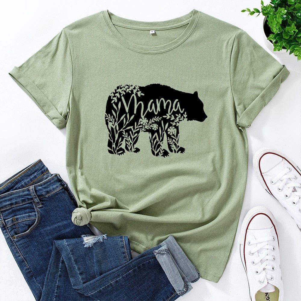 Spruced Roost Women's Clothing Green / S Mama Bear T-Shirt Women V Neck Short Sleeve Floral Szs: Small to 3XL