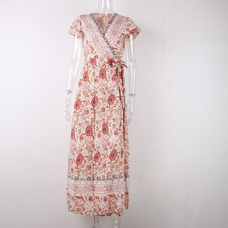 Spruced Roost Women's Clothing Nordic Floral Maxi V-neck Dress - S-XL - 7 Colors