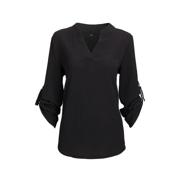 Spruced Roost Women's Clothing Black / 4XL Paris V-neck Chiffon Blouse 3/4 Sleeve - 7 Colors - S-5XL