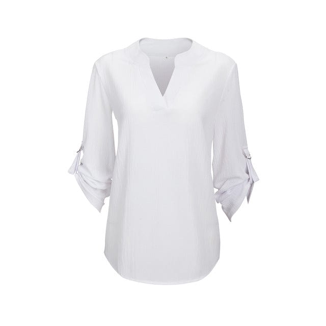 Spruced Roost Women's Clothing White / 4XL Paris V-neck Chiffon Blouse 3/4 Sleeve - 7 Colors - S-5XL