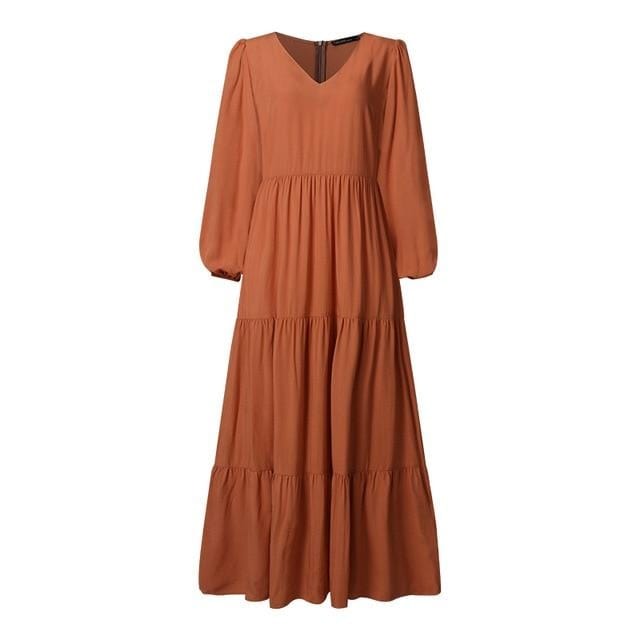Zanzea Apparels store Women's Clothing A Orange / L Ruffles Maxi Casual Tunic Dress - M-5XL - 6 Colors