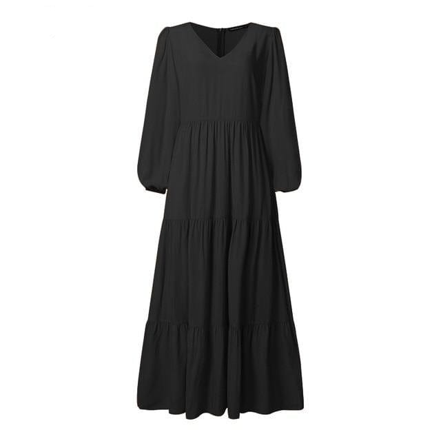 Zanzea Apparels store Women's Clothing A Black / M Ruffles Maxi Casual Tunic Dress - M-5XL - 6 Colors