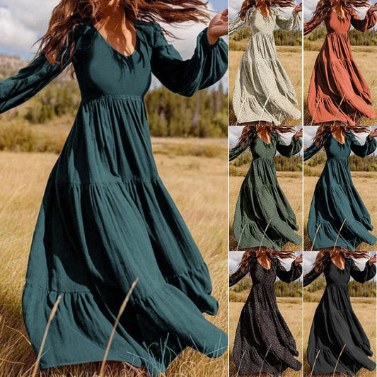 Zanzea Apparels store Women's Clothing Ruffles Maxi Casual Tunic Dress - M-5XL - 6 Colors