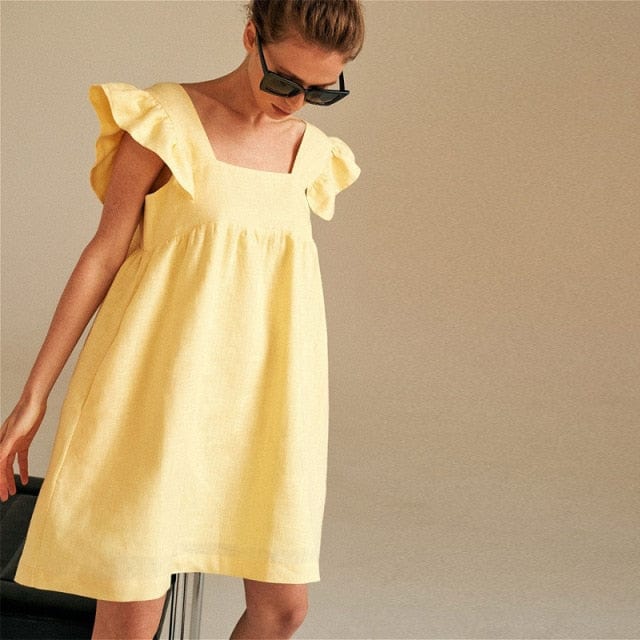 A Sherhure Women's Clothing Yellow / L Simply Summer Square Neck Dress - S-2XL - 4 Colors