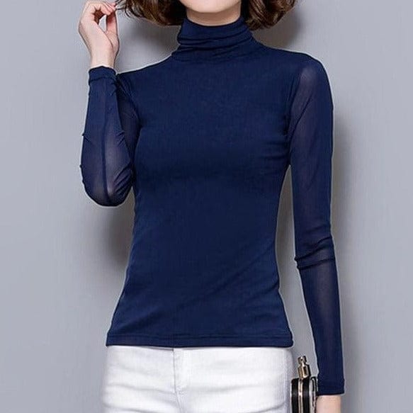 Soperwillton Women's Clothing Blue / XXL Thin Soft Long Sleeve Turtleneck - M-3XL -