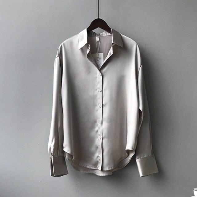 A Surewill Store Women's Clothing XL / Gray Toronto Button Up Satin Silk Shirt - S-2XL - 5 Colors