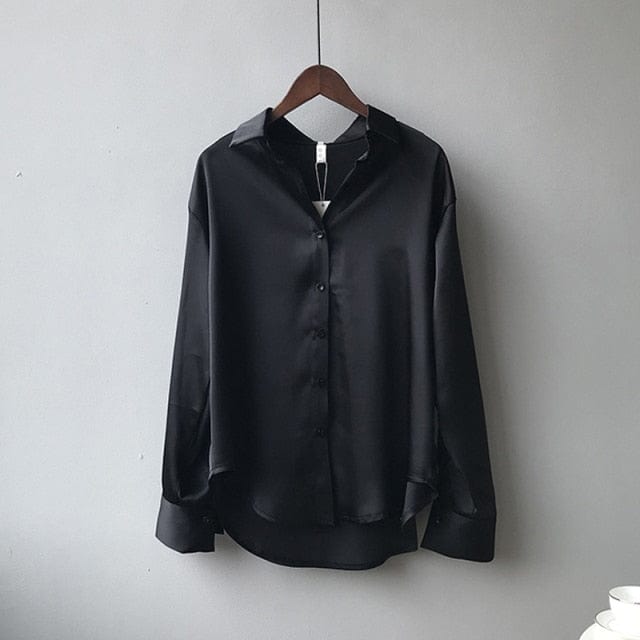 A Surewill Store Women's Clothing XL / BLACK Toronto Button Up Satin Silk Shirt - S-2XL - 5 Colors