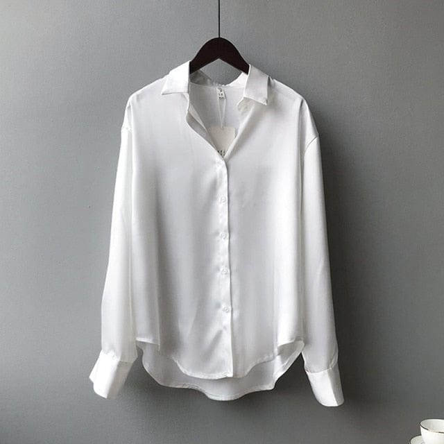 A Surewill Store Women's Clothing XL / White Toronto Button Up Satin Silk Shirt - S-2XL - 5 Colors