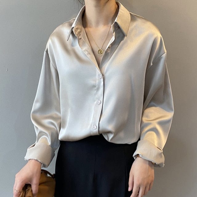 A Surewill Store Women's Clothing XL / Apricot Toronto Button Up Satin Silk Shirt - S-2XL - 5 Colors