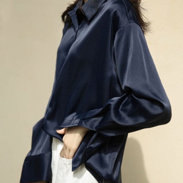 A Surewill Store Women's Clothing XL / Royal Blue Toronto Button Up Satin Silk Shirt - S-2XL - 5 Colors