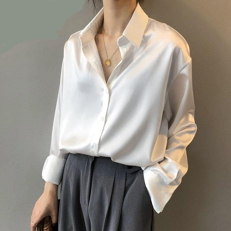 A Surewill Store Women's Clothing Toronto Button Up Satin Silk Shirt - S-2XL - 5 Colors