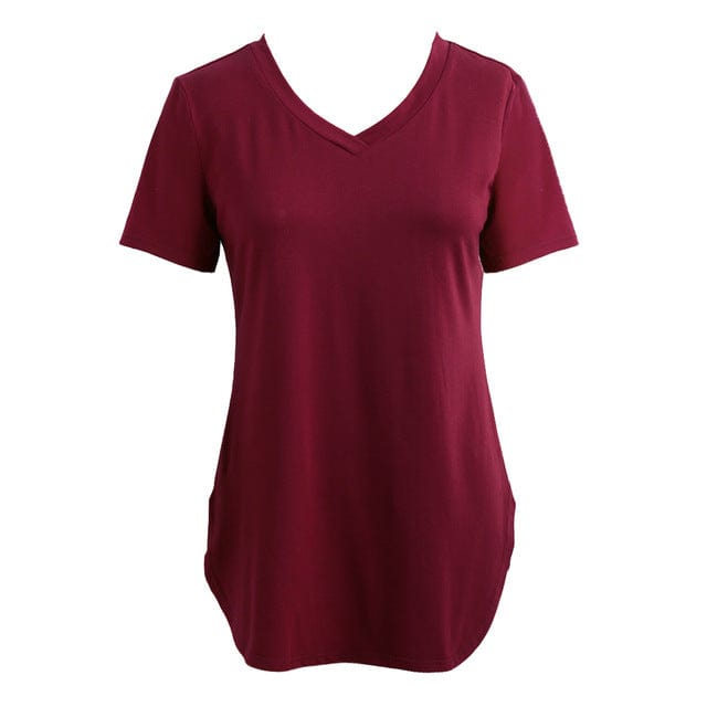 Spruced Roost Women's Clothing Burgundy / XXXL Women's Basic Layering T-shirt  Short Sleeve Shirt  S-5XL, 9 Colors