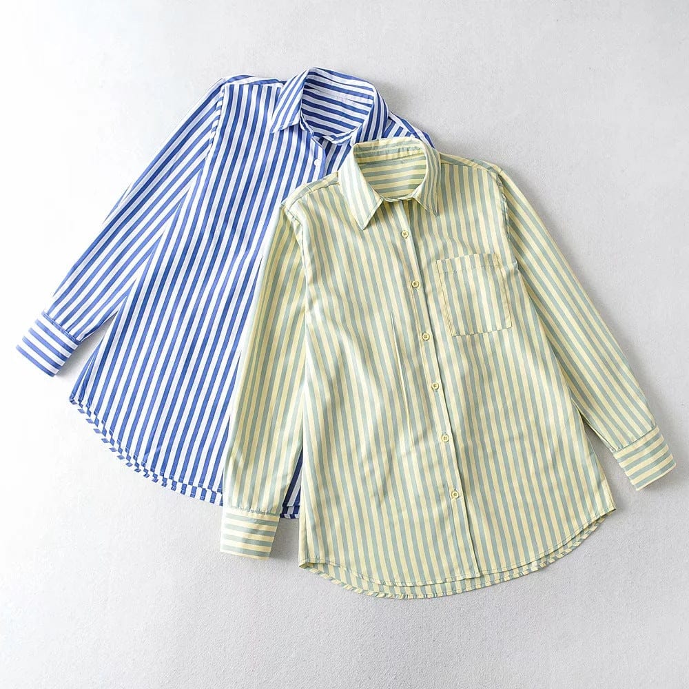 Spruced Roost Women's Wear Antibes Striped Front Pocket Oversized Shirt - 2 Colors - S-L