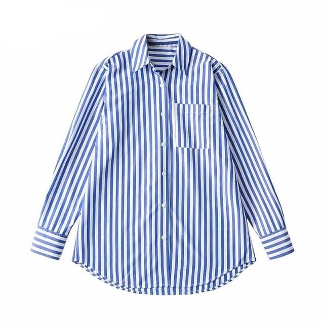 Spruced Roost Women's Wear M / Blue Antibes Striped Front Pocket Oversized Shirt - 2 Colors - S-L