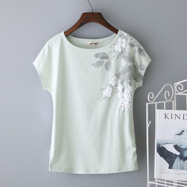 Spruced Roost Womens clothing light green / L Leaves and Petals Short Sleeve Top 95% Cotton - M-4XL - 4 Colors