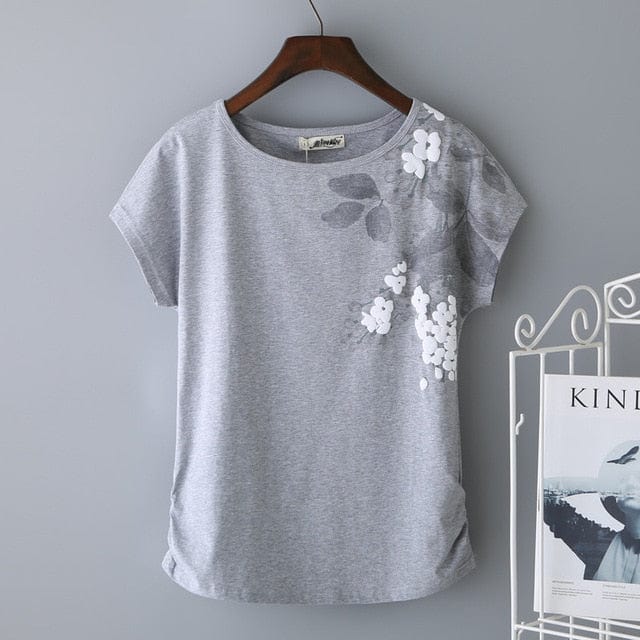 Spruced Roost Womens clothing gray / L Leaves and Petals Short Sleeve Top 95% Cotton - M-4XL - 4 Colors