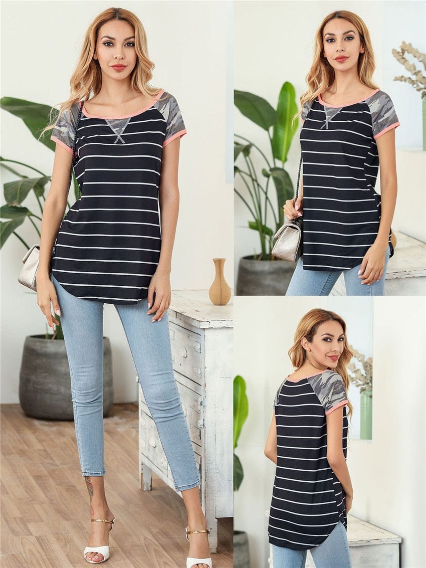 Spruced Roost Womens Clothing Roanoke Raglan Striped T Shirt - S-2XL - 5 Colors
