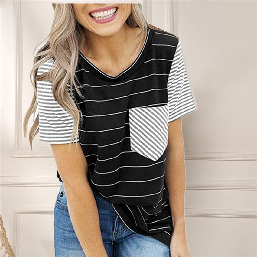 Spruced Roost Womens Clothing Striped T Shirt Women O-neck Short Sleeve Tee - S-2XL - 6 Colors