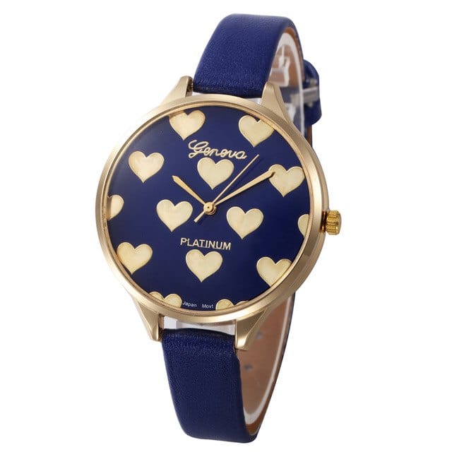 Spruced Roost Womens Watches C - Navy Heart Pattern Women PU Leather Quartz Watch - 10 Colors