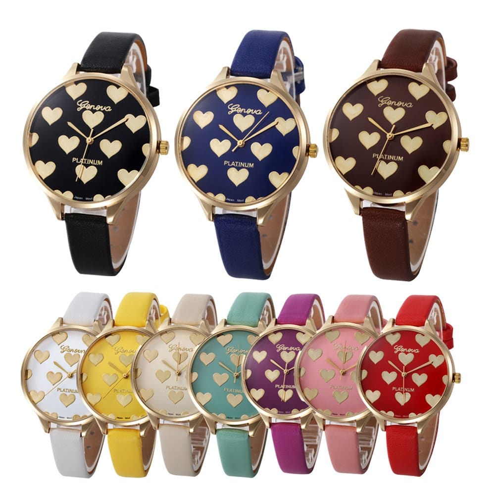 Spruced Roost Womens Watches Heart Pattern Women PU Leather Quartz Watch - 10 Colors
