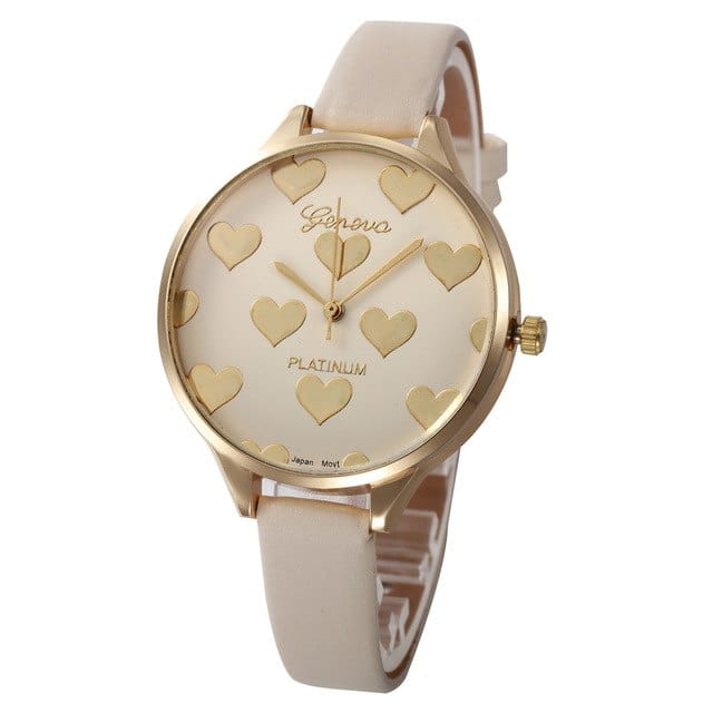 Spruced Roost Womens Watches A - White Heart Pattern Women PU Leather Quartz Watch - 10 Colors
