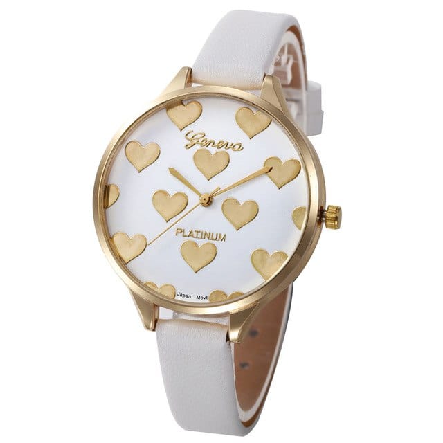 Spruced Roost Womens Watches I - White Heart Pattern Women PU Leather Quartz Watch - 10 Colors