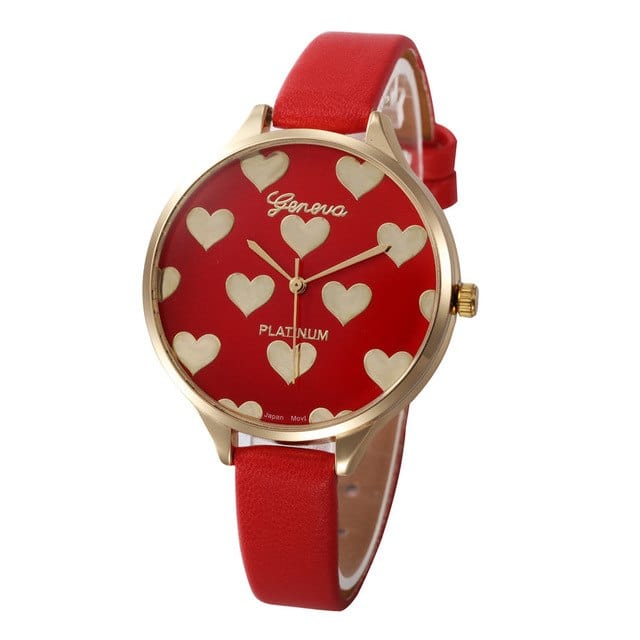 Spruced Roost Womens Watches H - Red Heart Pattern Women PU Leather Quartz Watch - 10 Colors