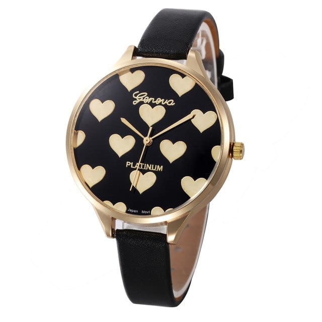 Spruced Roost Womens Watches B - Black Heart Pattern Women PU Leather Quartz Watch - 10 Colors