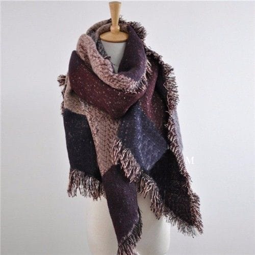 Spruced Roost Burgundy / One Size Wool Blend Winter Soft Plaid Scarf - 3 Colors