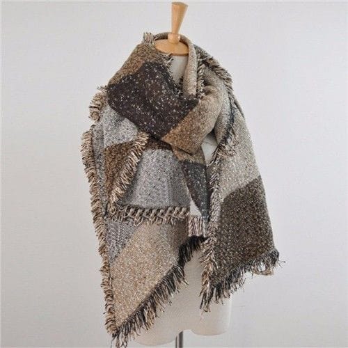 Spruced Roost Camel / One Size Wool Blend Winter Soft Plaid Scarf - 3 Colors