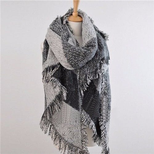 Spruced Roost Gray / One Size Wool Blend Winter Soft Plaid Scarf - 3 Colors
